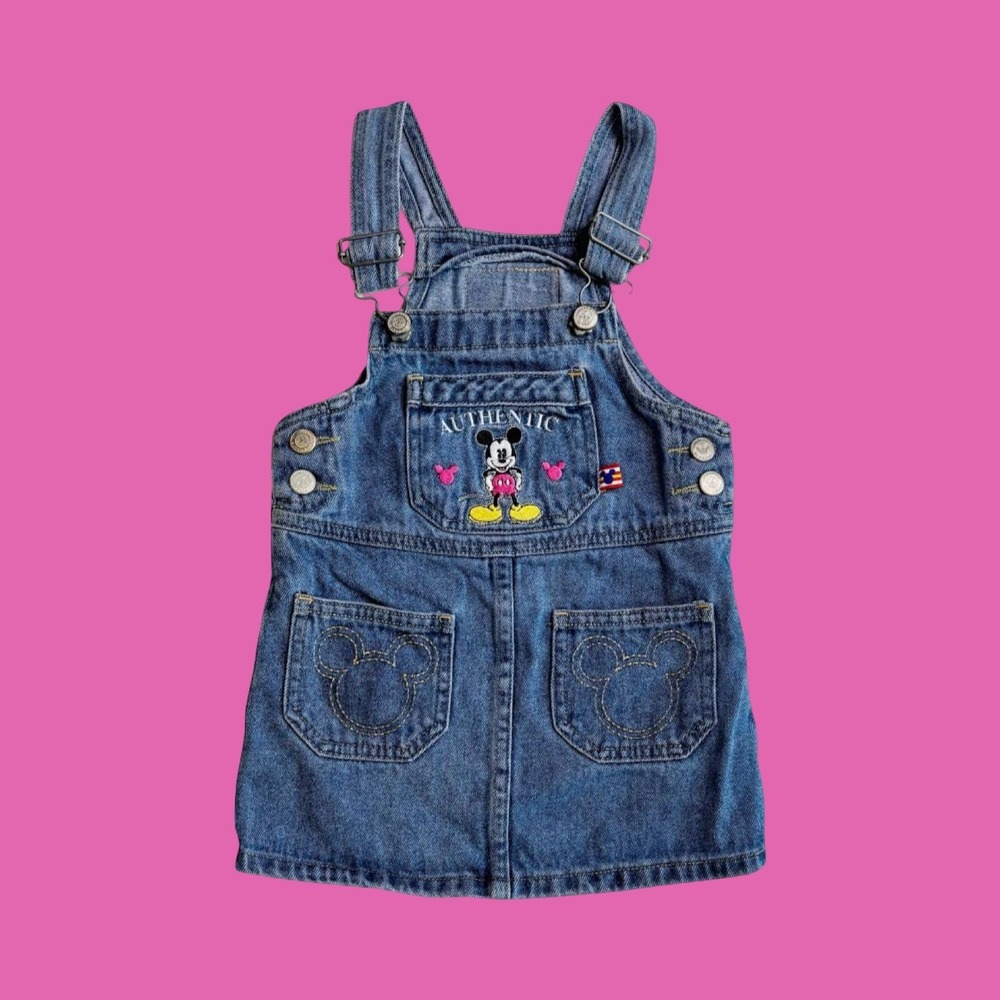 Vintage Mickey and Co Minnie Mouse Denim Jean Overall Dress, Size 4-5T